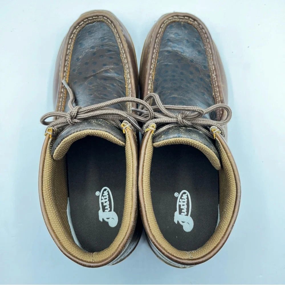 Justin Size 10.5 M Men's Cowhide Leather Casual Shoe Ostrich Vamp Mocs